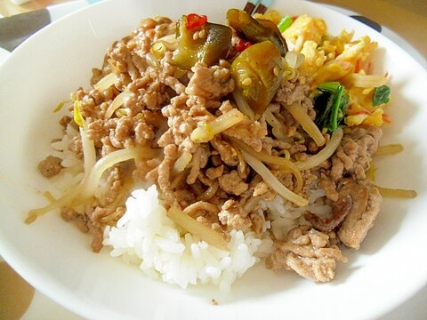 豚ひき肉ともやしの炒め丼